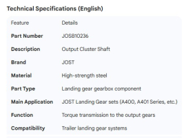 JOST OUTPUT CLUSTER SHAFT