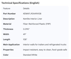 KEMLITE LINER .090" X 49" X 108"