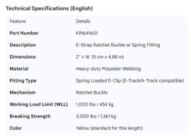 E STRAP 2" X 16' RATCHET BUCKLE W/SPRING FITTING