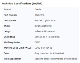 KINEDYNE LOGICTIC STRAP 2" C1823 1" TRACK FITTING 16'