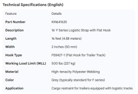 KINEDYNE 16' F STRAP W/FE8427-1 PLT TRL HOOK