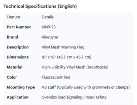 KINEDYNE FLAG RED VINYL MESH 18" X 18"