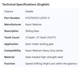KYSOR WESTRAN SLIDING GEAR 13/37T (J5310-1)