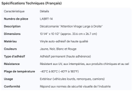 CAUTION RIGHT WIDE TURN DECAL