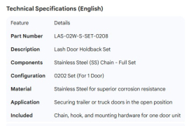 LASH DOOR HOLDBACK  WITH SS CHAIN (SET)- 0202 (1 DOOR)