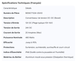 POWER CONVERTER DC 12V TO 24V 20AMP