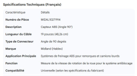 MIDLAND ABS SENSOR 90DEG 19"