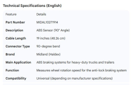 MIDLAND ABS SENSOR 90DEG 19"