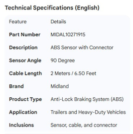 MIDLAND ABS SENSOR 90DEG 2M / 6.50'