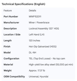 MINER LOCKROD LH DL 120" HDG NO TOP CAM