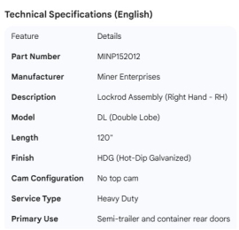 MINER LOCKROD RH DL 120" HDG NO TOP CAM