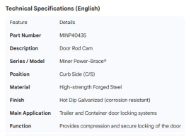 MINER DOOR ROD CAM C/S