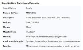MINER DOOR ROD CAM TRUSTLOCK RH