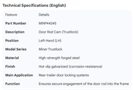 MINER DOOR ROD CAM TRUSTLOCK LH