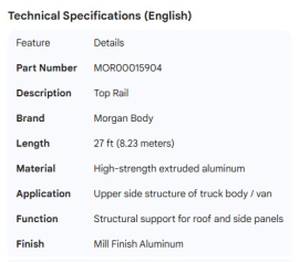 MORGAN TOP RAIL 27FT