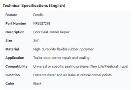 DOOR SEAL CORNER REPAIR 3/4"