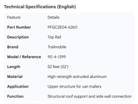 TRAILMOBILE TOP RAIL 52' 90-4-1399