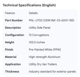 UTILITY SIDE PANEL 15 CORR 105.5" PPW 03-6001-183