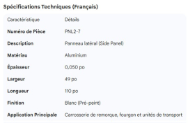 SIDE PANEL WHITE ALUMINUM .050" X 49" X110"