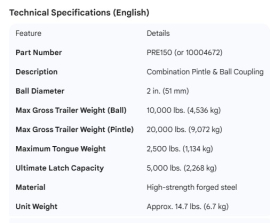 PREMIER PINTLE HOOK 2" DIA BALL