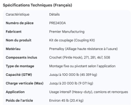 PREMIER COUPLING KIT PREMALLOY, 2400A (271,281,467,508 INCL)