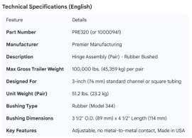 PREMIER HINGE ASSY RUBBER BUSHED (PAIR)