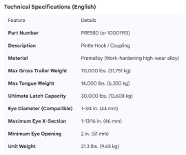 PREMIER PINTLE HOOK PREMALLOY 1-3/4" DIA