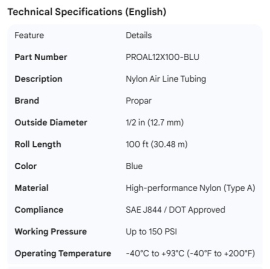 PROPAR NYLON AIR LINE TUBING BLUE 1/2"