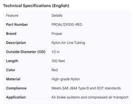 PROPAR NYLON AIR LINE TUBING RED 1/2"
