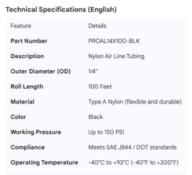 PROPAR NYLON AIR LINE TUBING BLACK 1/4"