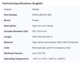 PROPAR NYLON AIR LINE TUBING RED 3/8"