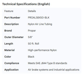 PROPAR NYLON AIR LINE TUBING BLACK 5/8"