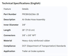 PROPAR AIR BRAKE HOSE 3/8" X 28" - 3/8 X 3/8 CONNECTORS