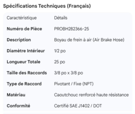 PROPAR AIR BRAKE HOSE 1/2" X 25" - 3/8 X 3/8 CONNECTORS