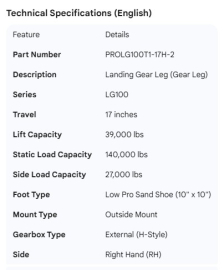 PROPAR GEAR LEG 17" LP SAND SHOE OUTSIDE MOUNT