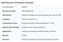 PROPAR ROLL-UP DOOR PULL STRAP W/7575 RETAINER 19"