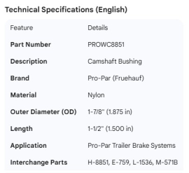 PROPAR CAMSHAFT BUSHING