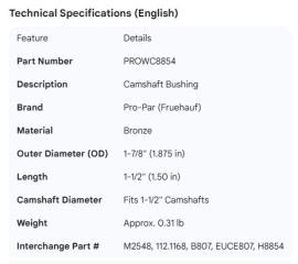 PROPAR CAMSHAFT BUSHING BRONZE