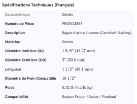 PROPAR CAMSHAFT BUSHING BRONZE