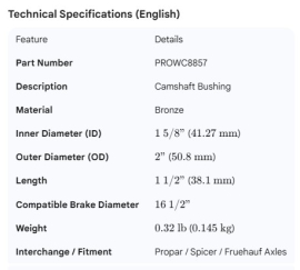 PROPAR CAMSHAFT BUSHING BRONZE