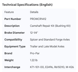 PROPAR CAMSHAFT BUSHING KIT