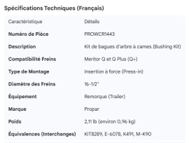 PROPAR CAMSHAFT BUSHING KIT Q,Q+