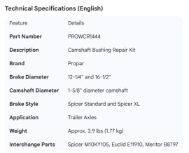 PROPAR CAMSHAFT BUSHING KIT