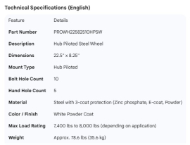 PROPAR WHEEL2 2.5 X 8.25 WHEEL HUB MOUNT WHITE