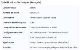AXLE SPINDLE RACE 3.265" OD. #42 INNER, #99 OUTER, 25580 BRG