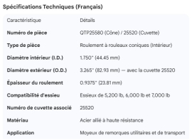 AXLE SPINDLE BEARING 1.75" I.D. INNER, #99 OUTER 25520 RACE