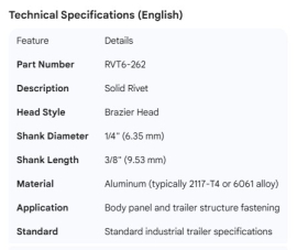 SOLID RIVET 1/4" X 3/8" BRAZIER HEAD