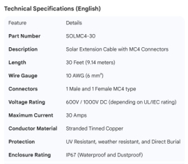 SOLAR CABLE MC4 30'