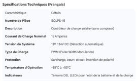 SOLAR CHARGE CONTROLER 15AMP 12/24VOLT W/O METER