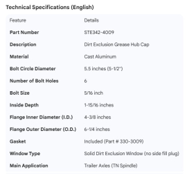 STEMCO HUB CAP GREASE DIRT EXCLUSION